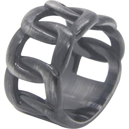 Hollow Out Chain Ring 316L Stainless Steel Biker Punk Gothic Style Jewellery Mat Retro Ring Size 7-13