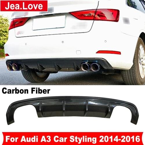 S Type Real Carbon Fiber Rear Shovel Bumper Lip Diffuser For Audi A3 Hatchback Car Styling 2014-2016