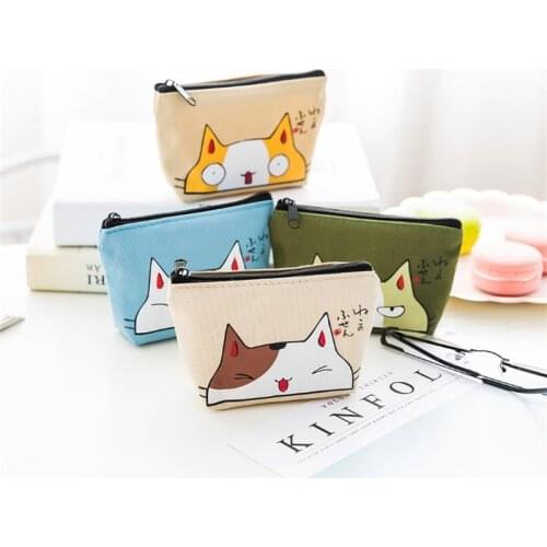 Cute Cartoon Cat Coin Purse Women Mini Canvas Card Holder Small Wallet Pouch Daily Storage Bag Kawaii Girls PVC Purse Clutch