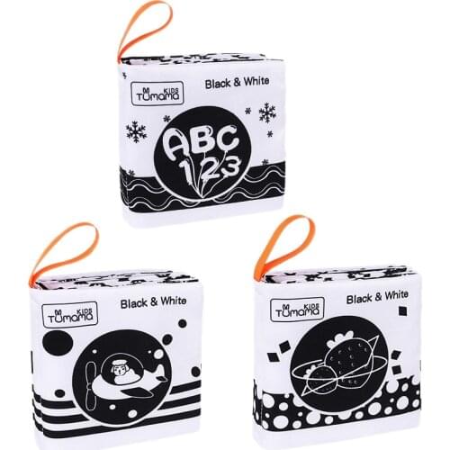 TUMAMA 3PCS Cloth Books Black White Soft Baby Toys Book Cute Animal Quiet Book Infant Toys Early Learning Educational Toys 0 -12