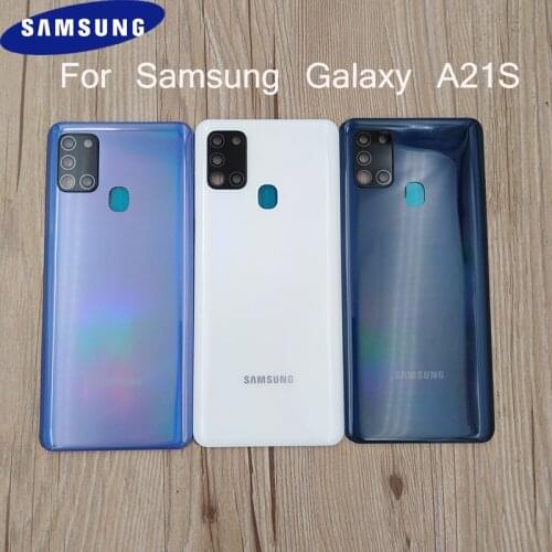 Back Battery Cover For Samsung Galaxy A21S A217 A217F Rear Panel Door Housing Case Replacement Parts With Camera Lens Frame+Logo