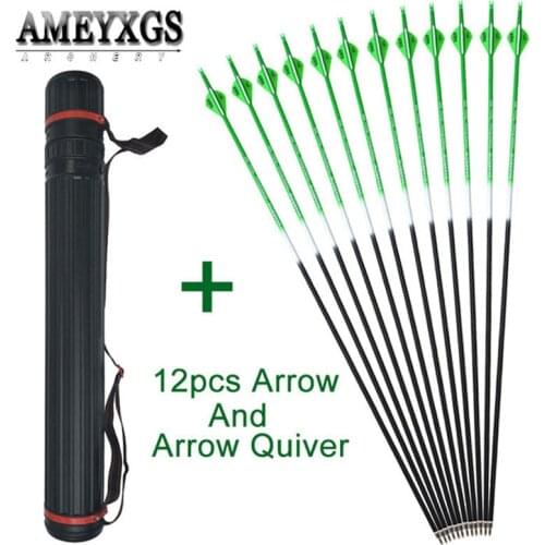 12pcs 31.5inch 500 Spine Carbon Arrow And Quiver Compound/Recurve Bow Shooting Portable Quiver For Archery Hunting Accessories