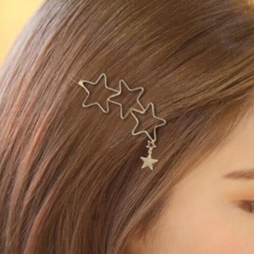 2021 Bride Tiara De Noiva Korean Simple Hollow One-word Hairpin Decoration Pentagonal Star Loving Ins Net Pendant Metal Jewelry