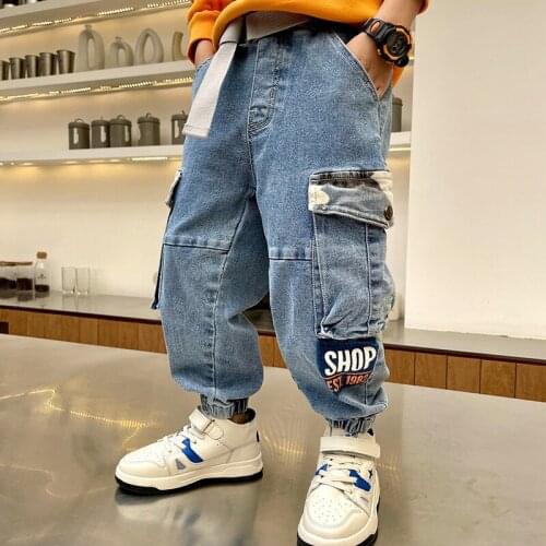 2021 Blue Grey Baby Spring Autumn Jeans Pants For Boys Children Kids Trousers Clothing Teenagers Gift Home Outdoor High Quality