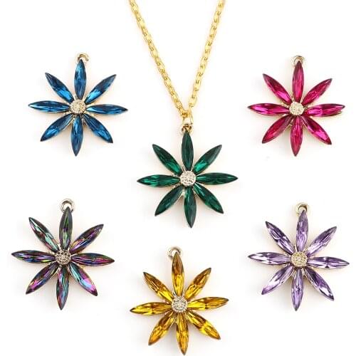 3 PCs Lucky Flowers Acrylic Charms Gold Color Zinc Alloy Flower Pendants For DIY Necklace Earring DIY Making Finding 28mm x 25mm