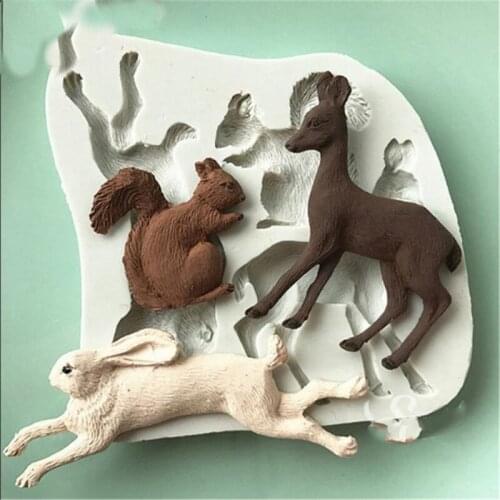 3D Rabbit Squirrel Fawn Bunny Silicone Mould Fondant Cake Decor Molds Cupcake Tools Confeitaria Kitchen Accessories