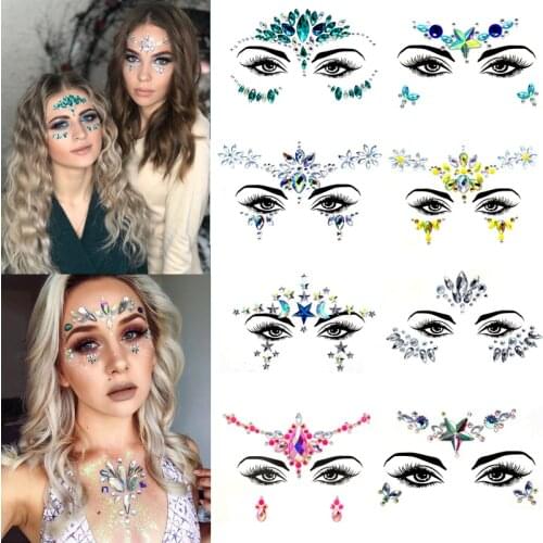3D Sexy Face Tattoo Sticker Temporary Tattoo Sparkling Fake Tattoo Art Party Decoration Face Stick-on Crystals Jewelry Tattoo