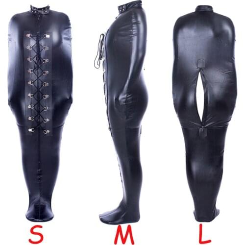 BDSM Bondage Mermaid Mummy Restraint Bags Sleeping Bag Leather Bodysuit Arm Binder Sex Slave Binding Straitjacket Erotic Costume