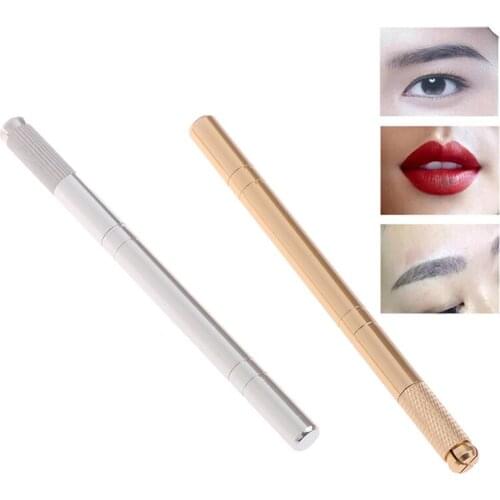1pcs 12pin Blade Needles+Golden Tebori 3D Pen Microblading Tattoo Machine For Permanent Makeup Eyebrow Tattooing Manual Guns