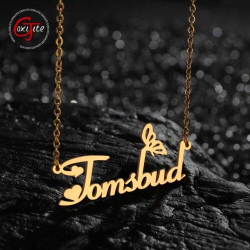 Goxijite Personalized Name Necklace Stainless Steel Butterfly Letter Pendant Necklaces Jewelry Accessaris