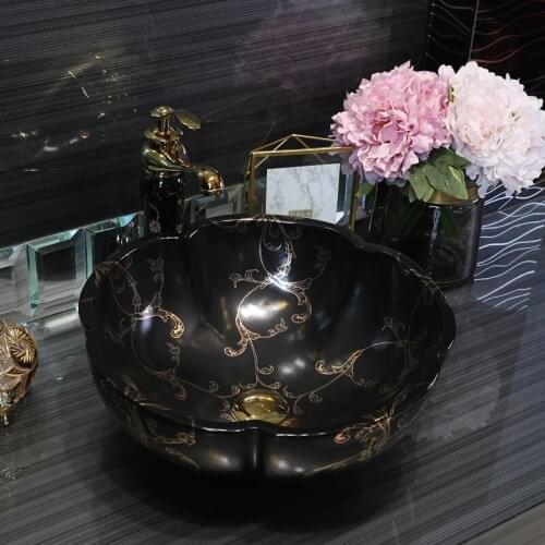 Europe Vintage Style Ceramic Art Basin Sinks Counter Top Wash Basin Bathroom Vessel Sinks vanities wash basin bowl black