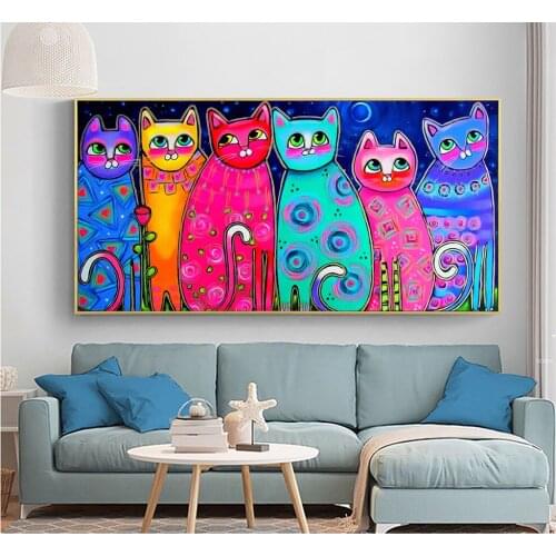 Colorful Cats Canvas Paintings For Kids Room Wall Posters And Prints Art Decorative Canvas Prints Cuadros Picture Home Decor
