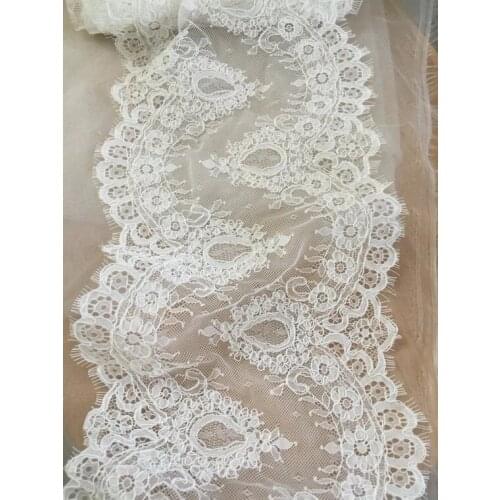 3 Yards French Alencon Lace Fabric , Floral Embroidery Lace Trim for Wedding Veils Shrug 22cm wide