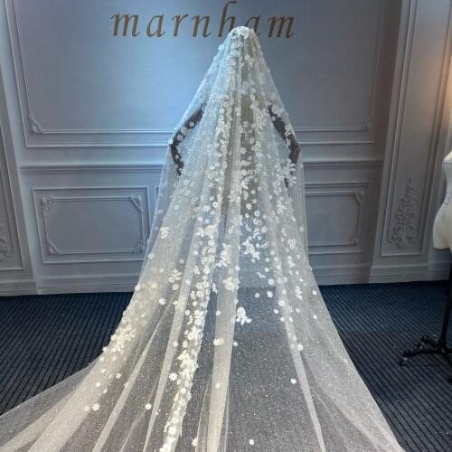Marnham Spring Woman White Wedding Veil Bride Full Beads And Pearls Diamonds Real Work Photo