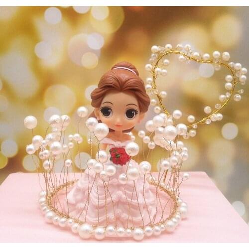 Metal Pearl Princess Crown Cake Topper Handmade Headdress Wedding Cake Decoration Birthday Topper Artificial Pearls Products