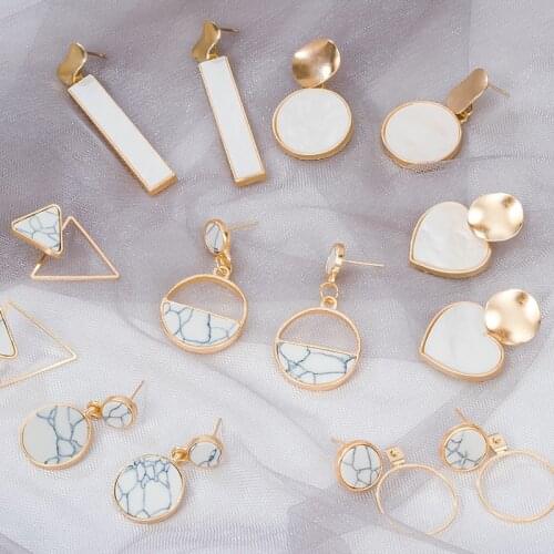 Fashion Korean Dangle Drop Earrings for Women 2020 Statement Geometric Round Heart White Mother-of-Pearl Gold Earrings Jewelry