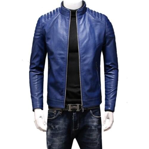 Men Trendy Slim PU Leather Fashion Stand Collar Leather Jacket and coat Street Casual men clothing jaqueta de couro