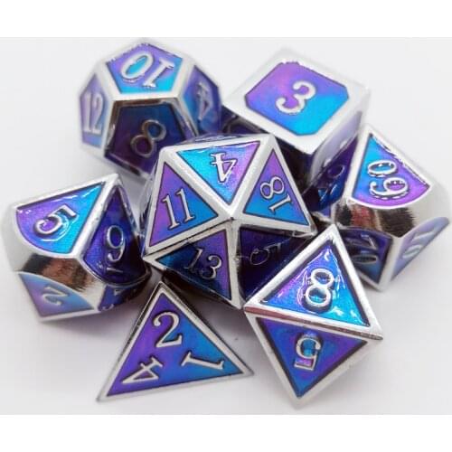Metal dice sets purple blue polyhedra dice DND role-playing game MTG board games and math instruction