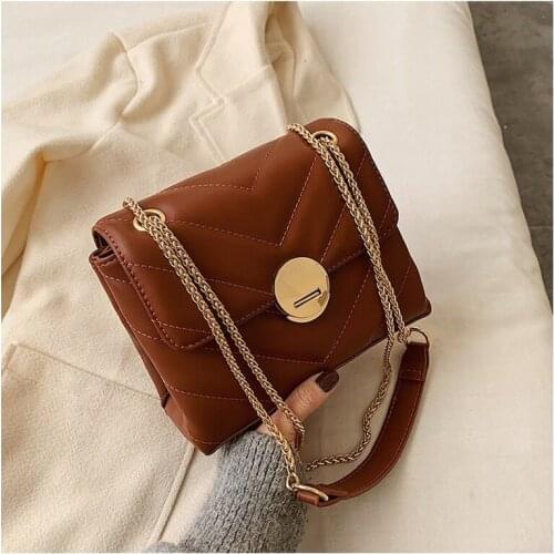 2020 new womens bag PU leather solid color soft leather messenger bag fashion atmospheric chain bag shoulder bag