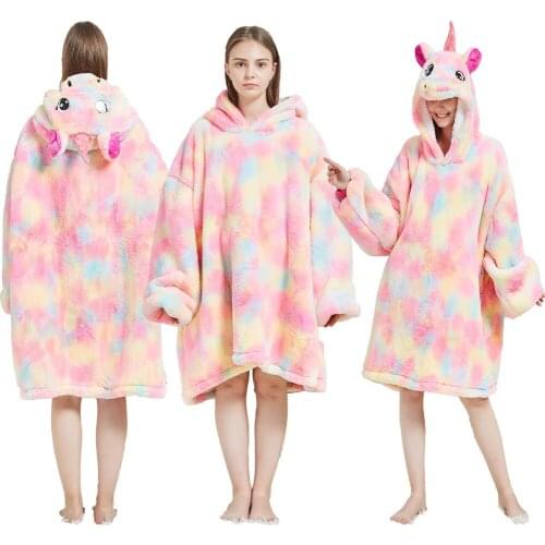 New Flannel Animal Cartoon Robes Adults Women Pajamas Warm Soft Cute Homewear Couple Hooded Loose Sleepwear Cosplay Costume