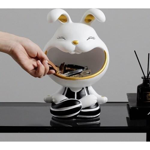 Creative New Products Cute Rabbit Resin Crafts Key Storage Tray Decoration Home Adornment Living Room Bedroom Entrance Ornaments