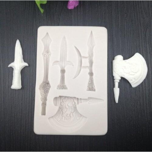 New Sword Axe Shape Handmade Soap Chocolate Fondant Silicone Mold DIY Cake Decoration Baking Tool Fondant Cake Mould WMJ-920