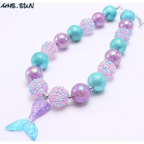 MHS.SUN Chunky beads necklace cute mermaid tail pendants girls kids bubblegum necklace fashion party dress up 3 style