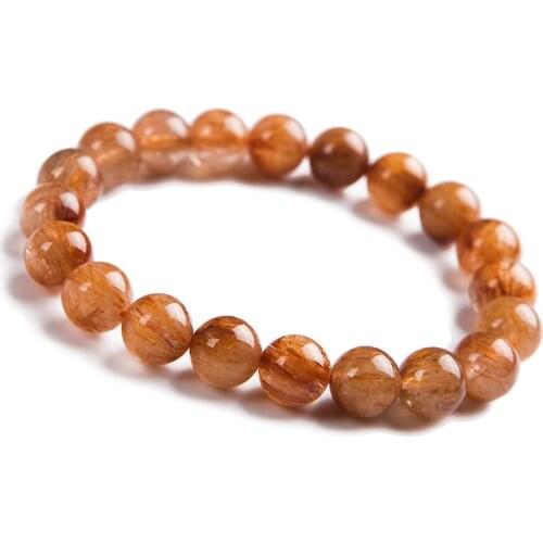 Genuine Natural Genuine Copper Needle Rutilated Quartz Crystal Men Powerful Beads Stretch Bracelet 9MM