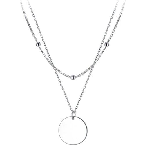 Retro 100% Authentic 925 Sterling silver Double Rows Layers Beads chain Choker Necklace Round Coin Pendant Jewelry C-D7836