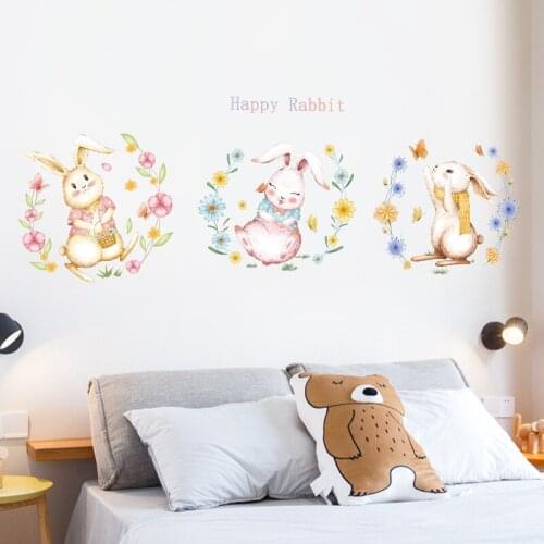 Cute Rabbits Wall Stickers for Girls Bedroom Wall Decoration Living Room Sofa Backdrop Home Decals Wallpaper PVC Self-adhesive
