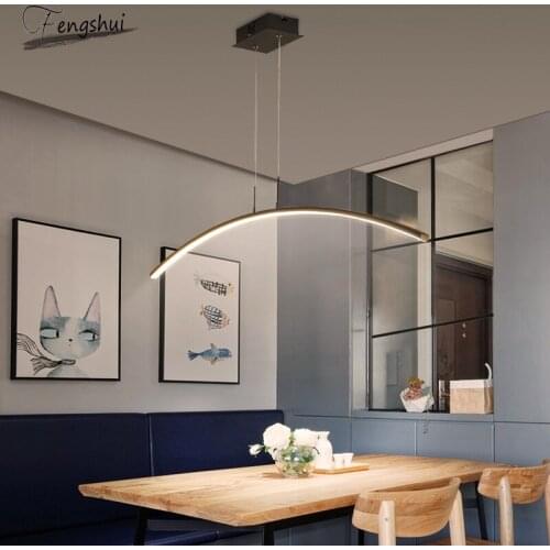 Modern Strip LED Line Pendant Lights Oval Creative Hanging Lamp Restaurant Living Room Decor Lamp Nordic Art Curved Pendant Lamp