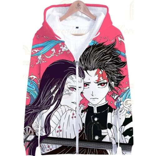 Kimetsu No Yaiba Demon Slayer Zipper Hoodies Sweatshirt Fashion Zip-up Personality Sweatshirt Casual Winter Hooded