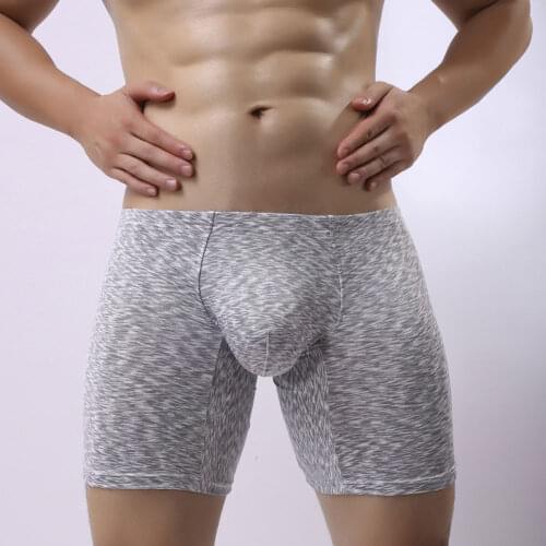 Mens Anti-friction Long Leg Boxer Male Sexy Mid-waist Boxer Track Sport Underpants Elastic U Shape Shorts Sportswear Underwear