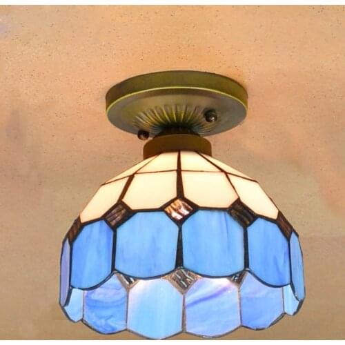 Mediterranean Glass Entrance Ceiling Light Tiffany Balcony Hallway Ceiling Lamp Grid Bedroom Ceiling Lighting Fixtures