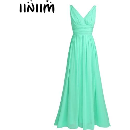Womens Ladies Elegant Party Cocktail Dresses Sleeveless Deep V Neck Chiffon Bridesmaid Dress Long Evening Prom Gown Custom