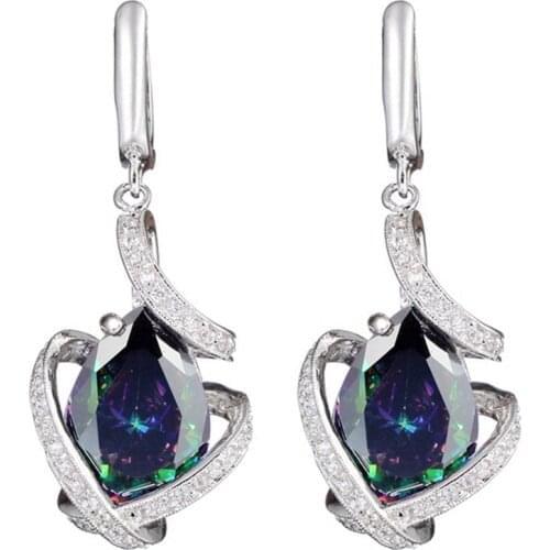 Fleure Esme Charms christmas Wedding Earrings For Women Men gifts Fancy dropshipping Rainbow Cubic Zirconia Rhodium Plated R3328