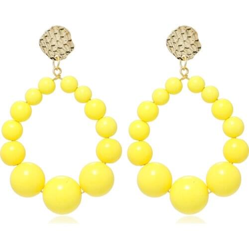 Bohemian Color Bead Pendant Earrings For Women 2021 Trend Gradual Acrylic Vintage Hanging Earrings Fashion Female Party Jewelry