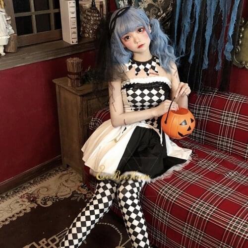 Adult clown costume Halloween Cosplay for women Clown Dress Gothic Lolita Black Dress Girls Halloween Cosplay Costume