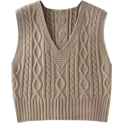 2021 Autumn Korean Women Vintage Brand Knitted Vest Sweater Female Loose V-Neck Sleeveless Waistcoat Knit Chic Pullover Tops