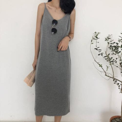 M-2XL Sexy Loose Casual Midi Dress Streetwear Sleeveless Cotton White Black Gray Basic Casual Woman Summer Skinny Tank Dresses