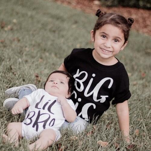 1pcsBig Sister Shirt & Little Brother Bodysuit Family T-shirt Big Sis & Lil Bro Girl Tees Newborn Toddler Romper