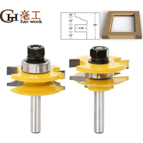 2 Bit Rail and Stile Router Bit Set - 8" Shank door knife 25.4mmH Woodworking cutter Tenon Cutter for Woodworking Tools