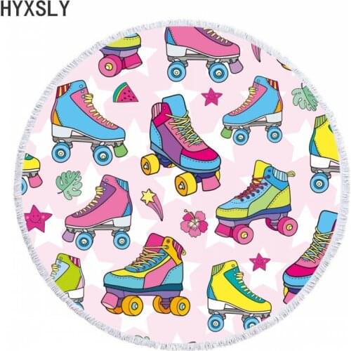 3D Skate Board Shoes Round Beach Towel Mat 150cm Large Bath Shower Towel Microfiber Beach Cover Up Child Adults Bedspread Fabric