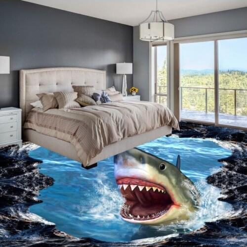 Free Shipping Shark 3D floor painting thickened non-slip living room bathroom kitchen bedroom coffee house flooring mural