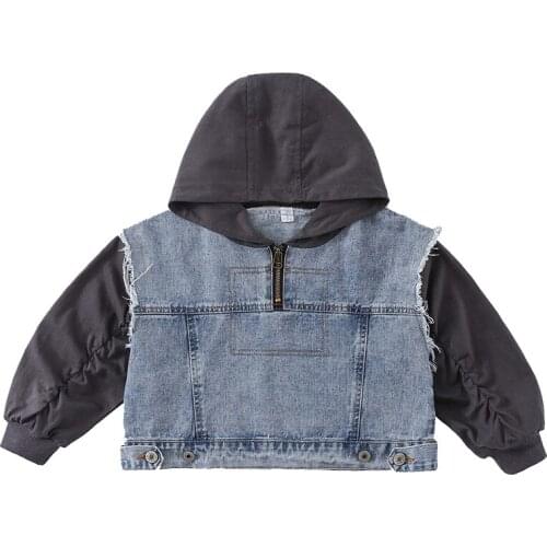 Kids 1-8 years little girls boys fashion 2020 spring/autumn casual denim patchwork hoodies hooded swearshirts children clothes