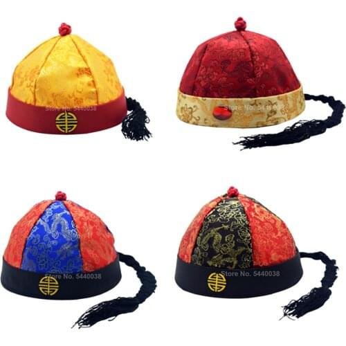 Qing Dynasty Ancient Chinese Hat Adult Kids Traditional Tang Suit Accessories Emperor Bridegroom Soft Cap New Year Gift