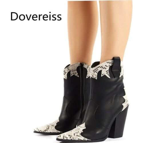Dovereiss Fashion Womens Shoes Winter new Elegant Ankle boots Block heels Mixed colors Slip on Consice sexy Concise 34-45