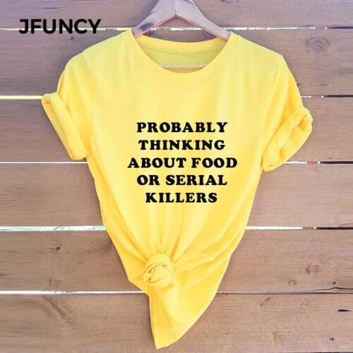 JFUNCY Letter Print T Shirt Women Summer Shirts 100% Cotton Short Sleeve Woman T-shirt Oversize Casual Female Tees Tops