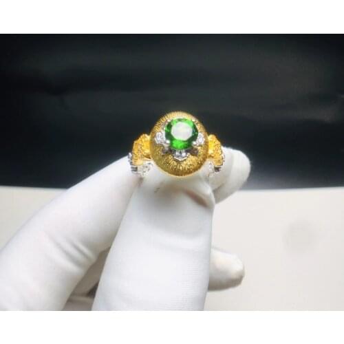 Natural Gemstones Diopside Ring Stone Ellipse Lace Inlay Hollow Out Ring Exquisite and Elegant Women Jewelry Wedding Party