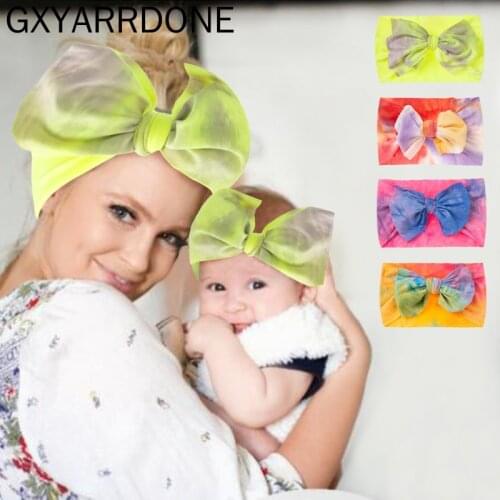 2Pcs Mom Baby Headband Set Tie Dye Printed Rabbit Ears Bowknot Hair Bands For Women Girl Hair Accessories Parent-Child Hairband